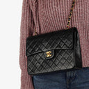 Chanel Classic Square Black Quilted Lambskin Double Flap Bag With 24K Gold-Plated Hardware, 1986-1988