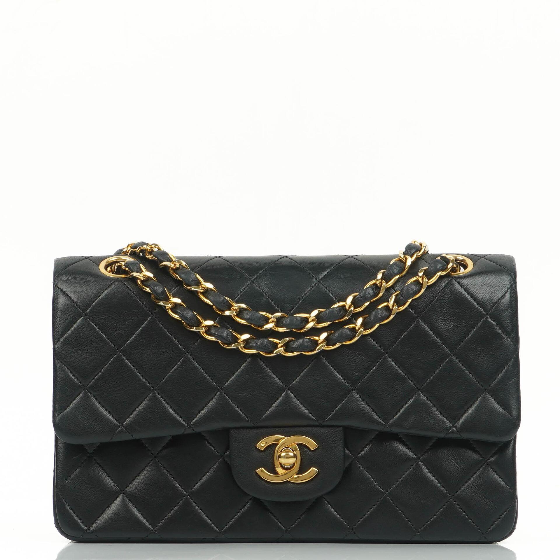 Chanel Classic Vintage Black Quilted Lambskin Small Double Flap Bag With 24K Gold-Plated Hardware