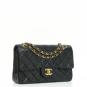 Chanel Classic Vintage Black Quilted Lambskin Small Double Flap Bag With 24K Gold-Plated Hardware