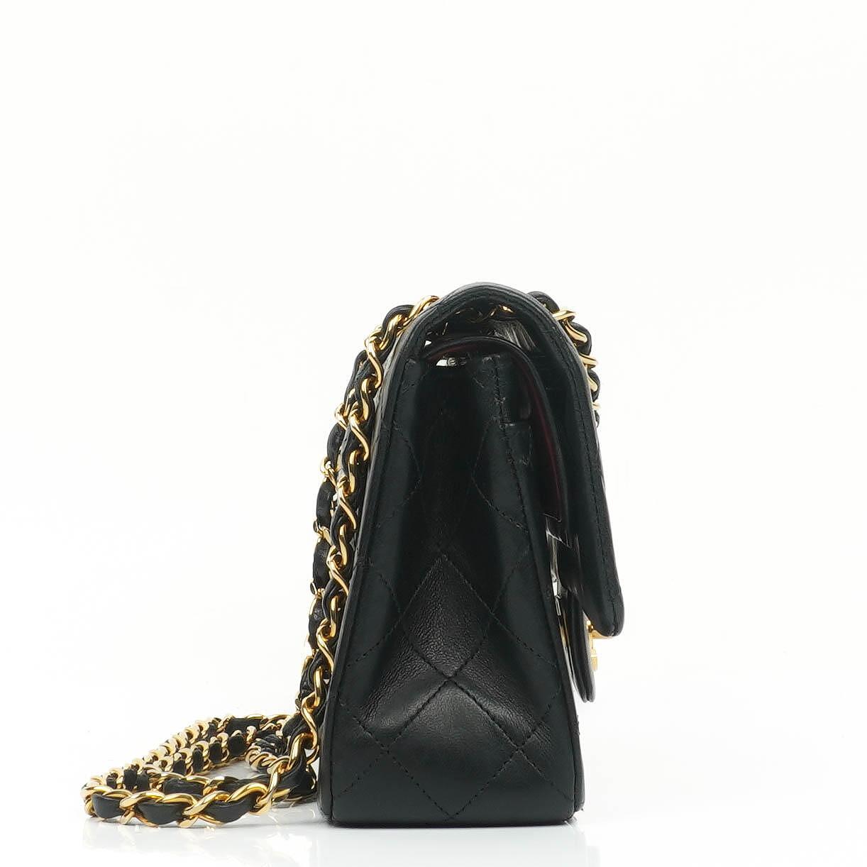 Chanel Classic Vintage Black Quilted Lambskin Small Double Flap Bag With 24K Gold-Plated Hardware