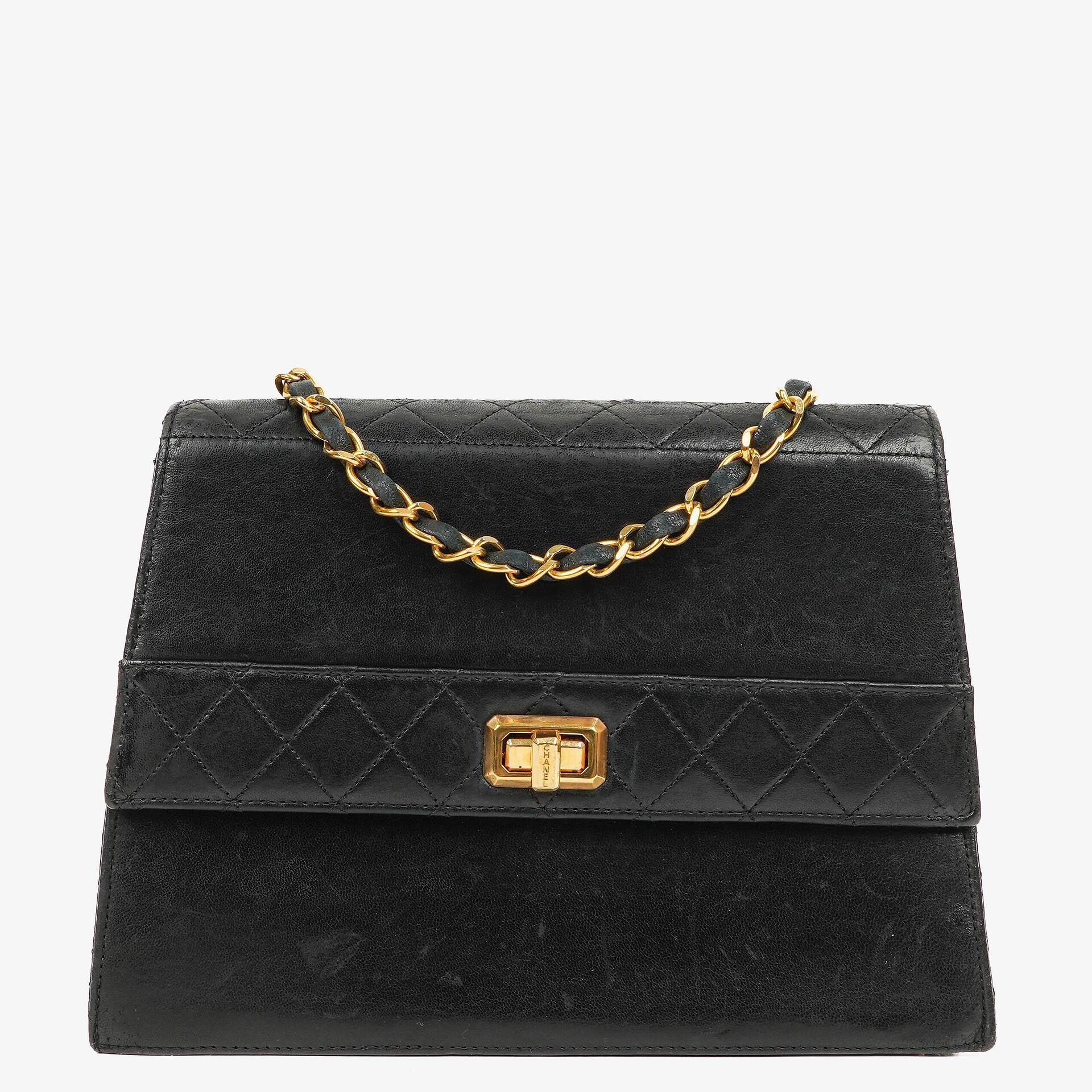 Chanel Classic Vintage Medium Black Quilted Lambskin Trapeze Bag, 1989-1991