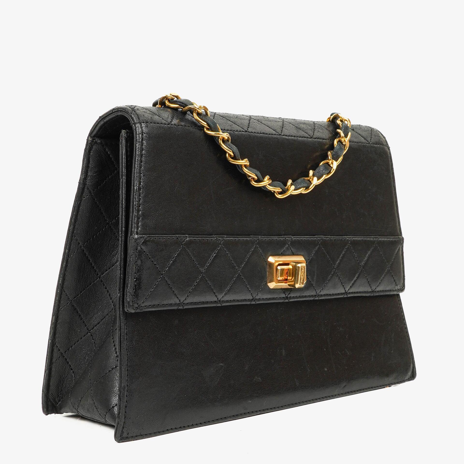 Chanel Classic Vintage Medium Black Quilted Lambskin Trapeze Bag, 1989-1991