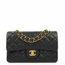 Chanel Classic Vintage Small Double Flap Bag In Black Quilted Lambskin And 24K Gold-Plated Hardware