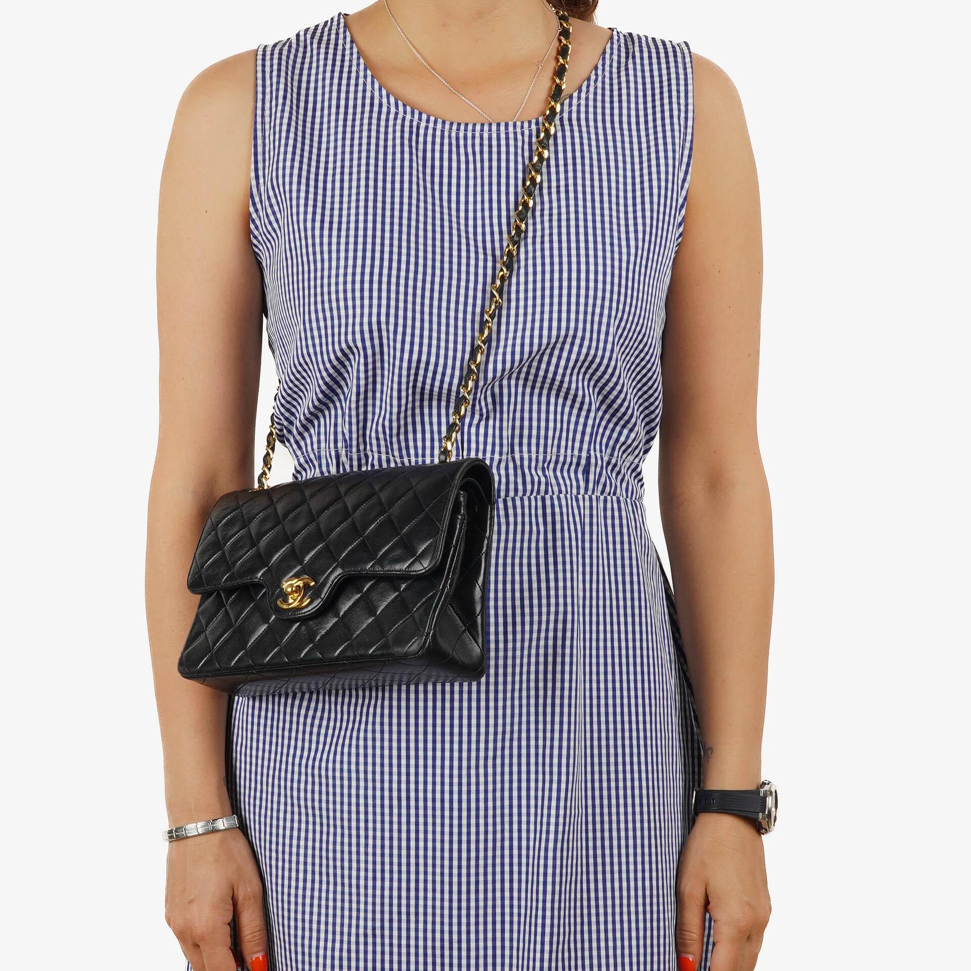 Chanel Classic Vintage Small Double Flap Bag In Navy Quilted Lambskin And 24K Gold-Plated Hardware