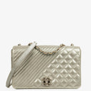 Chanel Coco Boy Flap Bag Silver Quilted Patent Leather
