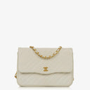 Chanel Diagonal Quilted Lambskin Leather Small Classic Single Flap Bag With 24K Gold-Plated Hardware