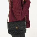 Chanel Double Flap Black Lambskin Half Moon With 24K Gold-Plated Hardware