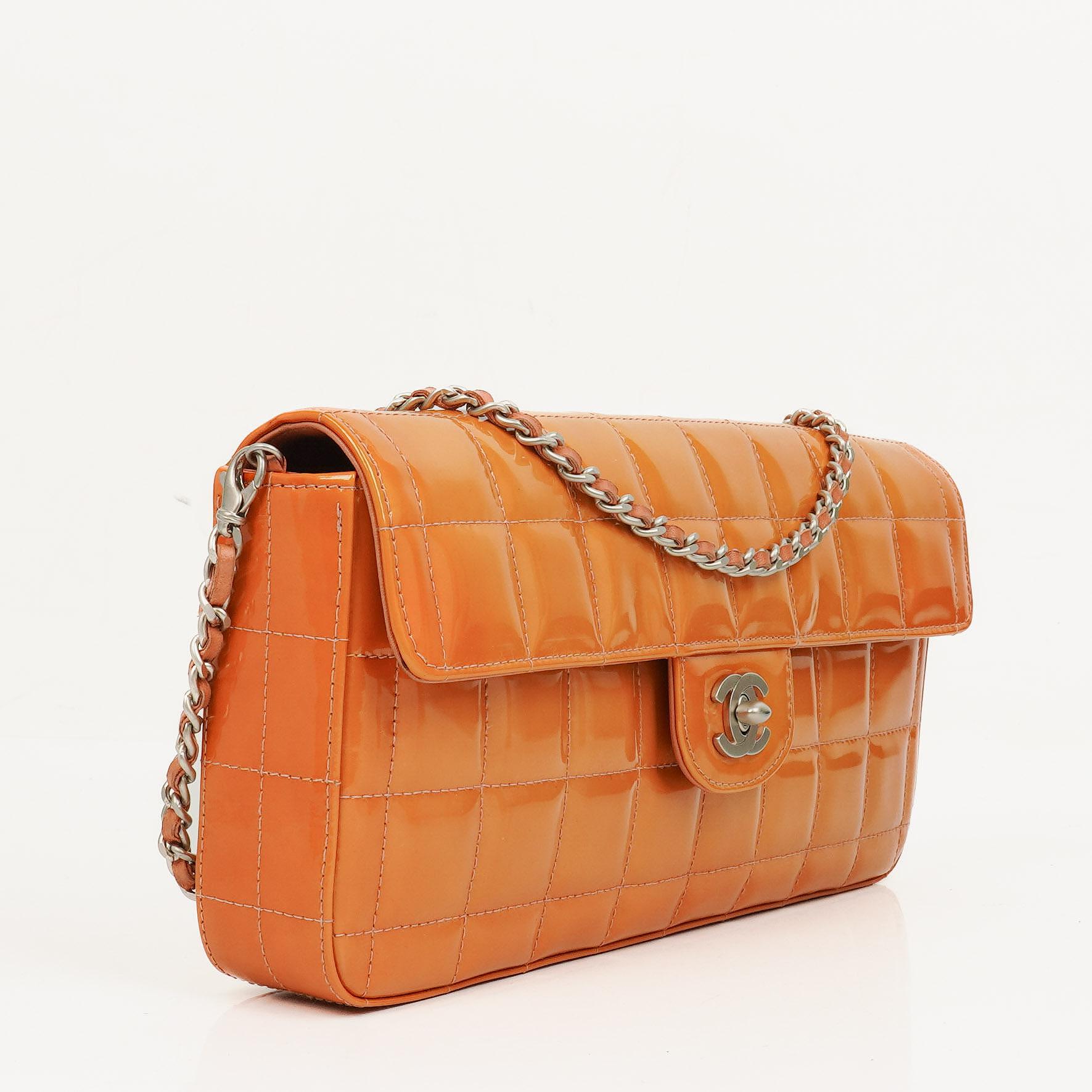 Chanel East West Patent Leather Chocolate Bar Flap Bag