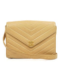 Chanel Envelope Beige Chevron Quilted Crossbody Bag With 24K Gold-Plated Hardware