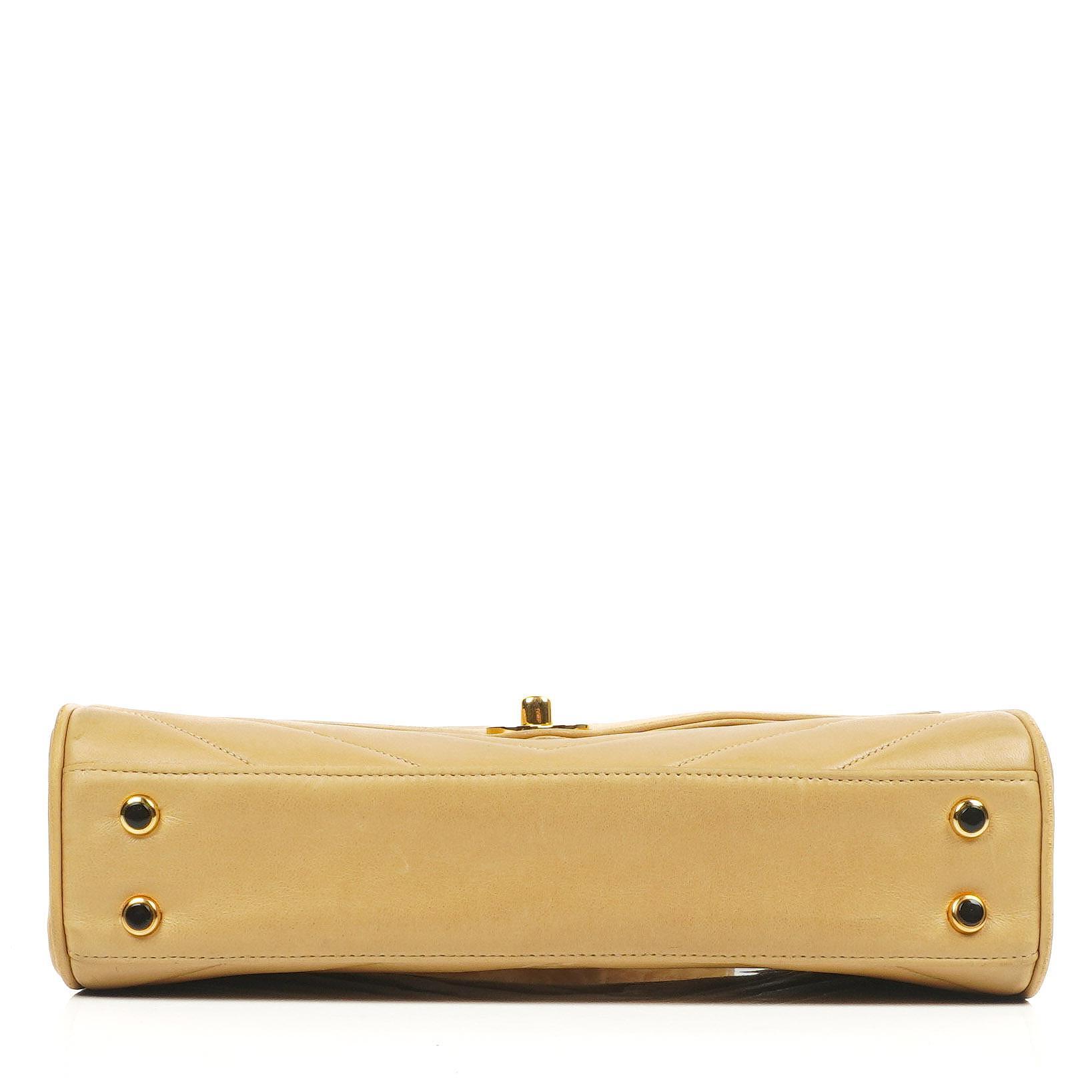 Chanel Envelope Beige Chevron Quilted Crossbody Bag With 24K Gold-Plated Hardware