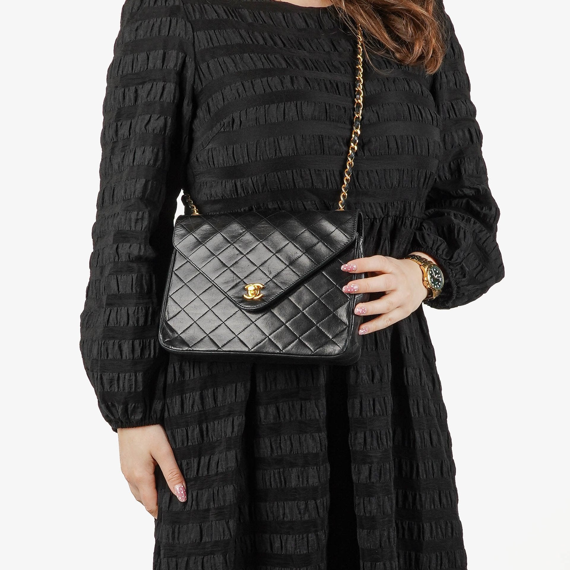 Chanel Envelope Flap Bag Black Quilted Lambskin With 24K Gold-Plated Hardware