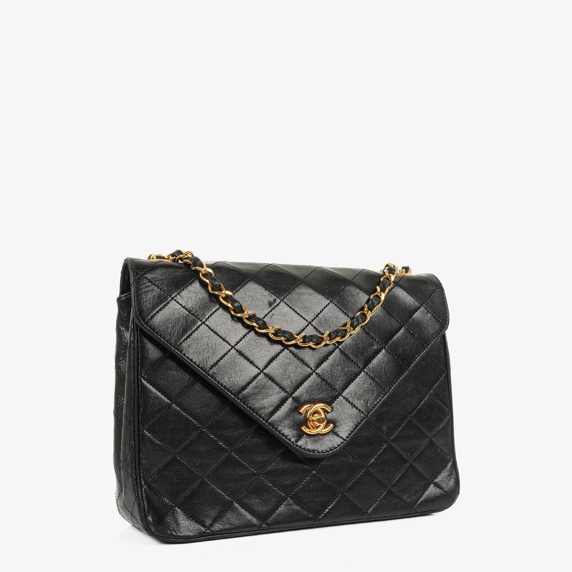 Chanel Envelope Flap Bag Black Quilted Lambskin With 24K Gold-Plated Hardware
