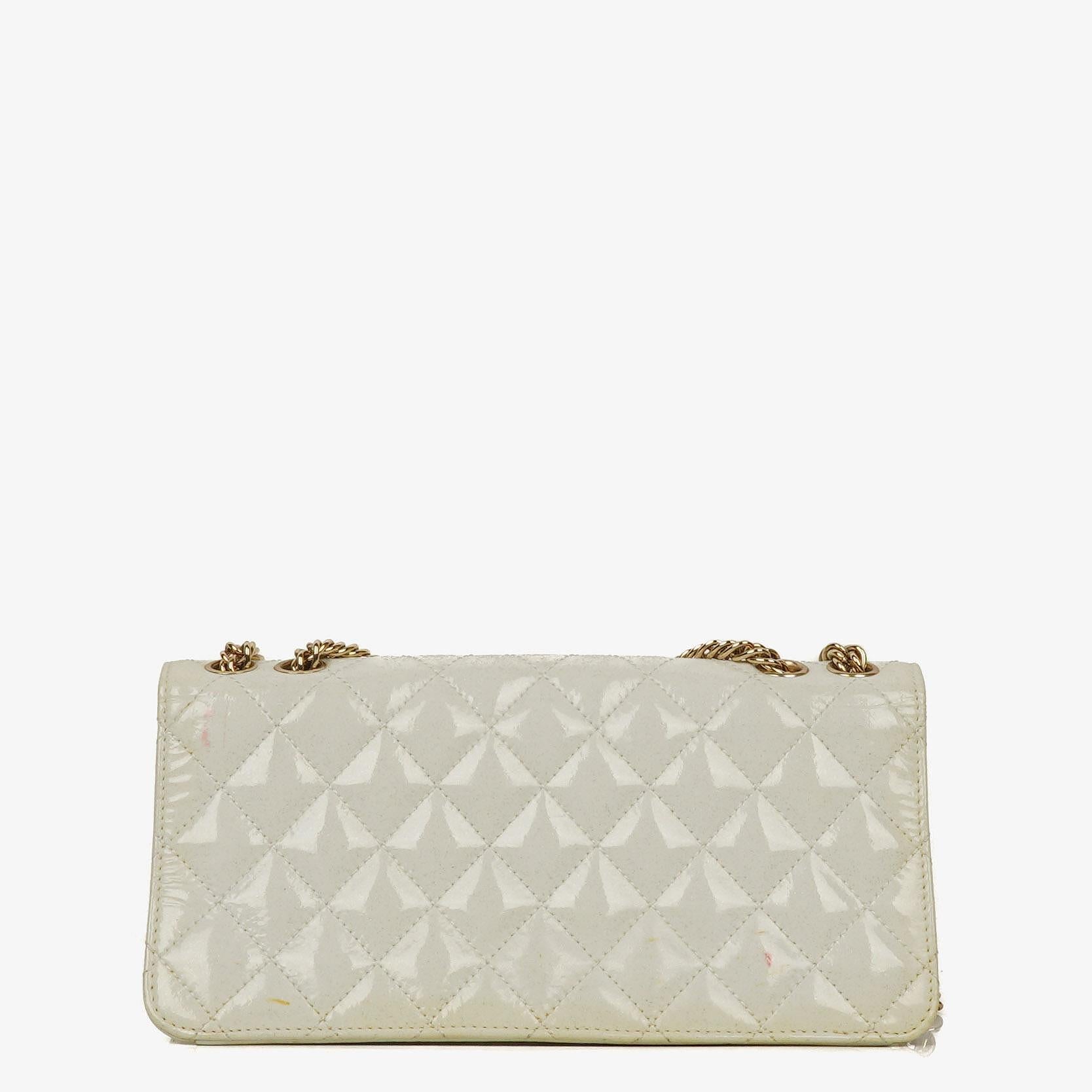 Chanel Evening Star East West White Quilted Patent Leather Flap Bag