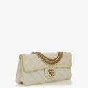 Chanel Evening Star East West White Quilted Patent Leather Flap Bag