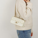 Chanel Evening Star East West White Quilted Patent Leather Flap Bag