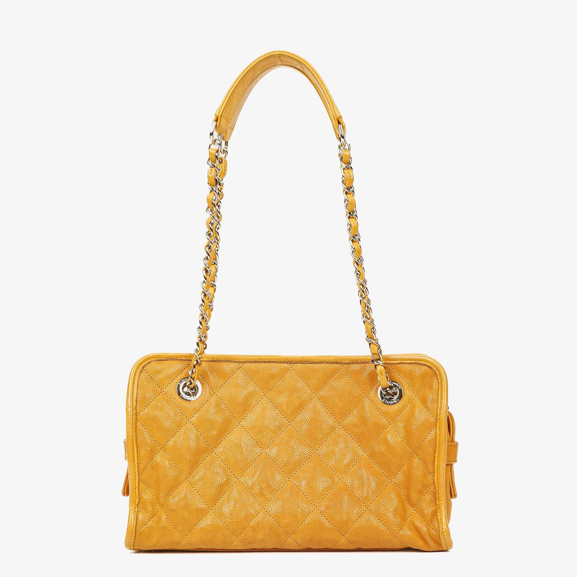 Chanel French Riviera Ocher Quilted Caviar Leather Shopping Tote Bag