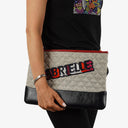 Chanel Gabrielle Pouch Clutch In Grey Quilted Wool And Navy Calfskin