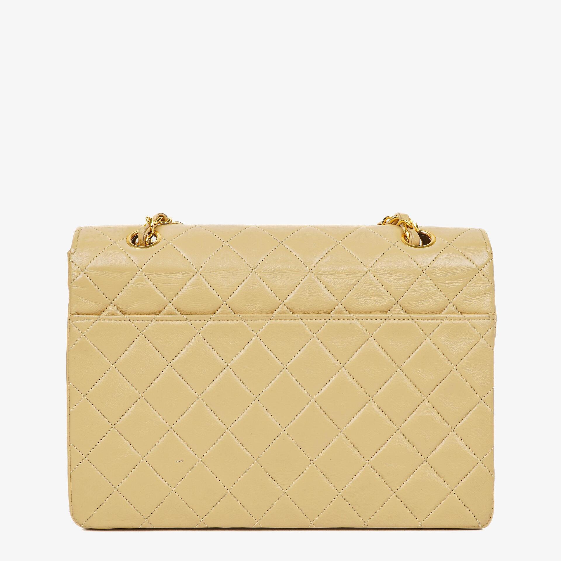 Chanel Half-Moon Flap Bag Beige Quilted Lambskin 24K Gold-Plated Hardware
