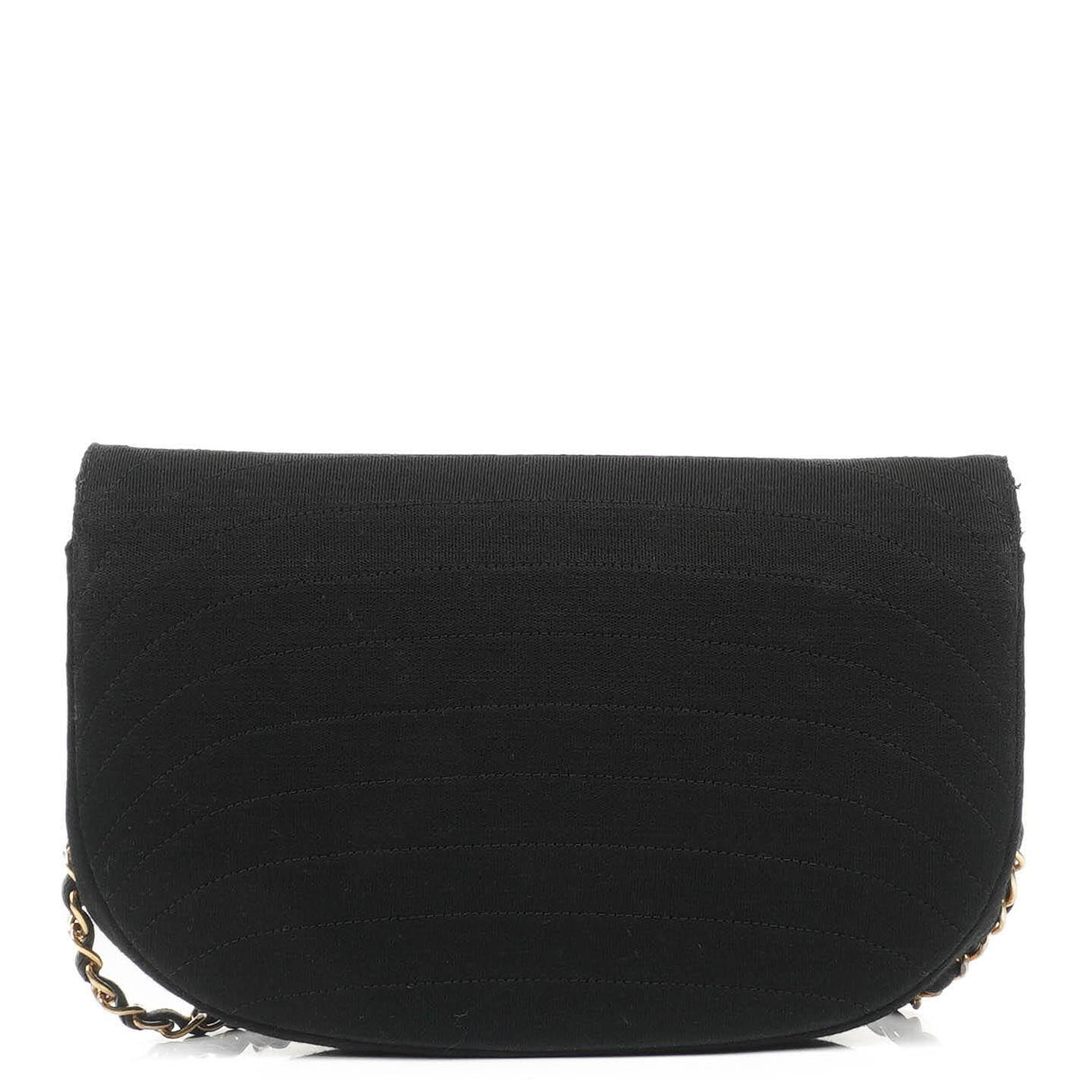 Chanel Half-Moon Flap Bag In Black Quilted Jersey And 24K Gold-Plated Hardware