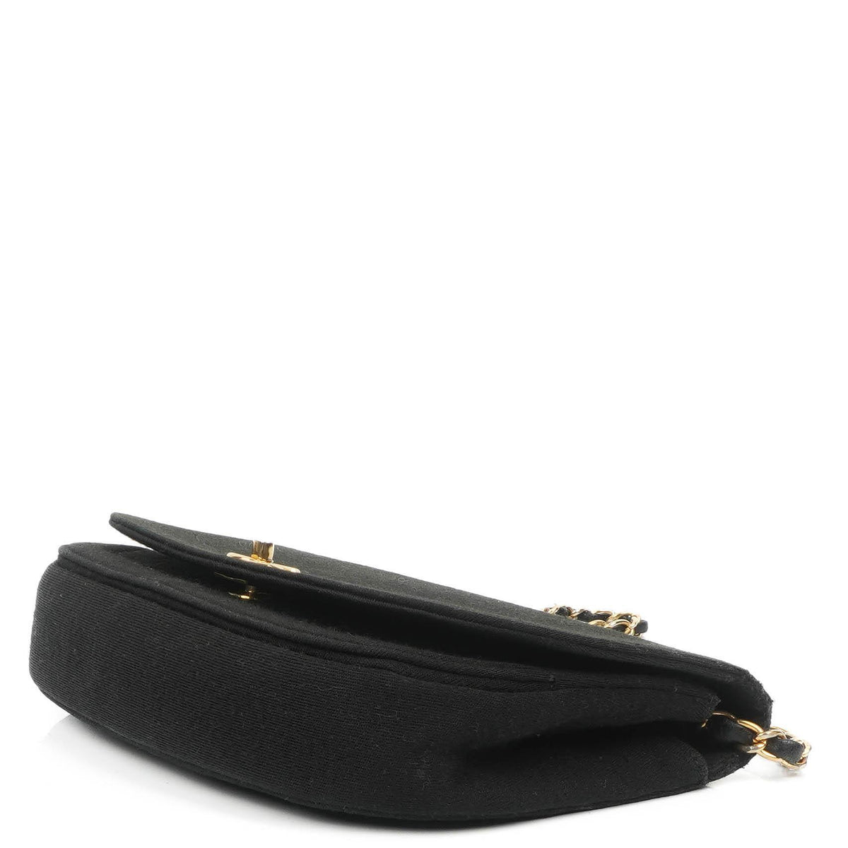 Chanel Half-Moon Flap Bag In Black Quilted Jersey And 24K Gold-Plated Hardware