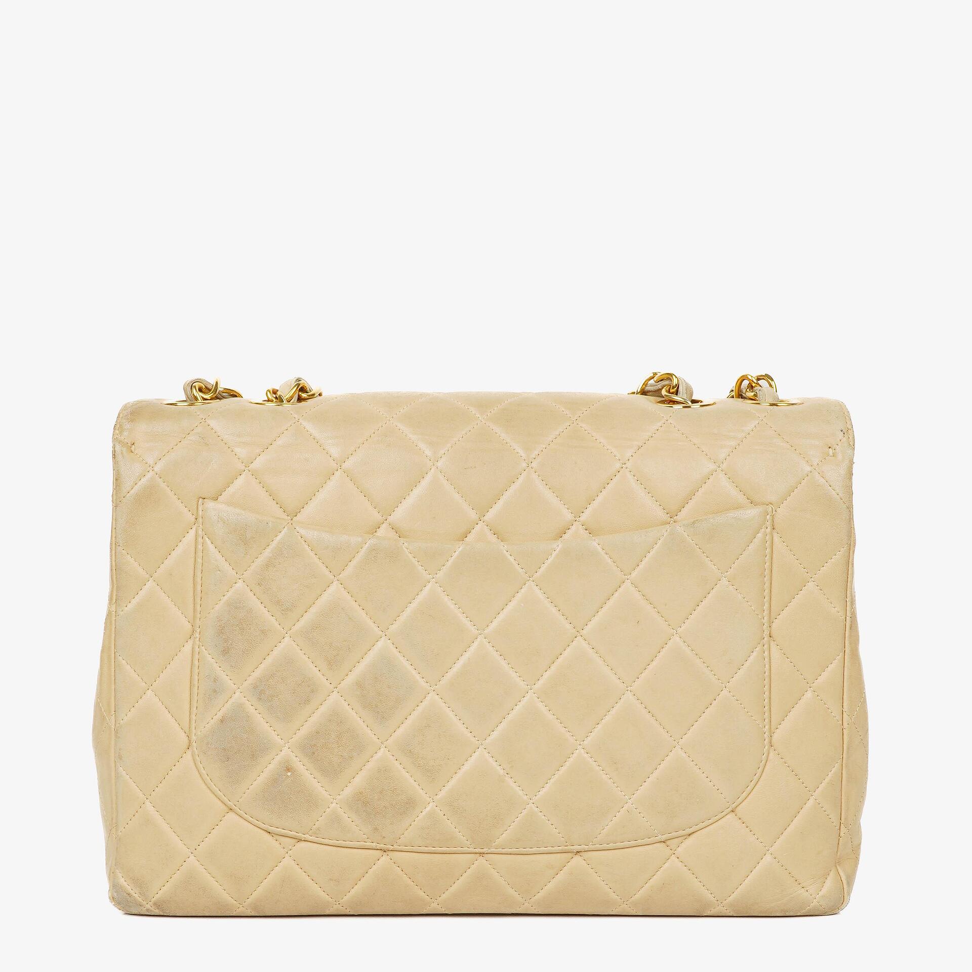 Chanel Jumbo CC Classic Single Flap Bag Beige Quilted Lambskin 24K Gold-Plated Hardware