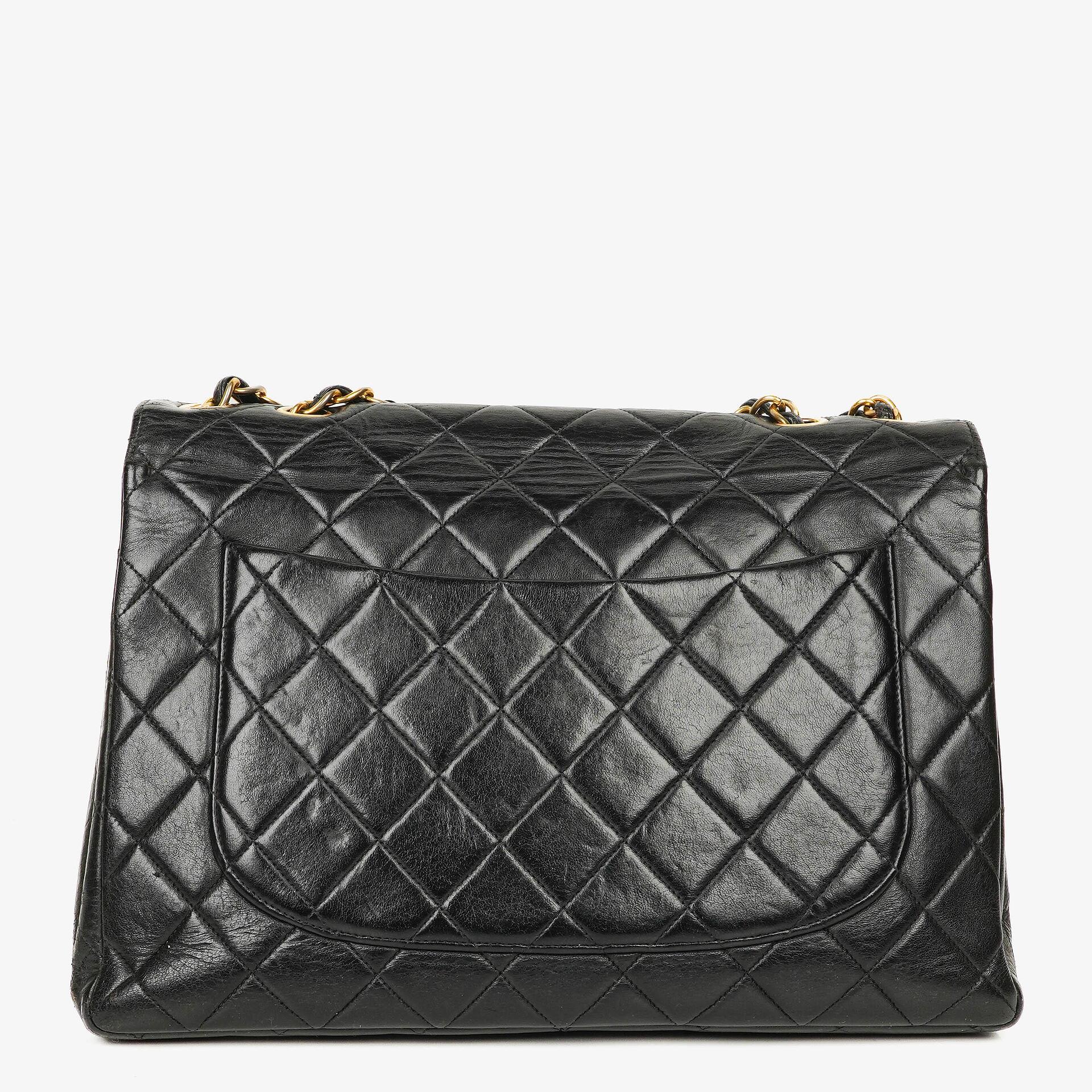 Chanel Jumbo CC Classic Single Flap Bag Black Quilted Lambskin 24K Gold-Plated Hardware