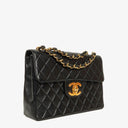 Chanel Jumbo CC Classic Single Flap Maxi Logo Bag Black Quilted Lambskin 24K Gold-Plated Hardware