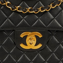 Chanel Jumbo CC Classic Single Flap Maxi Logo Bag Black Quilted Lambskin 24K Gold-Plated Hardware