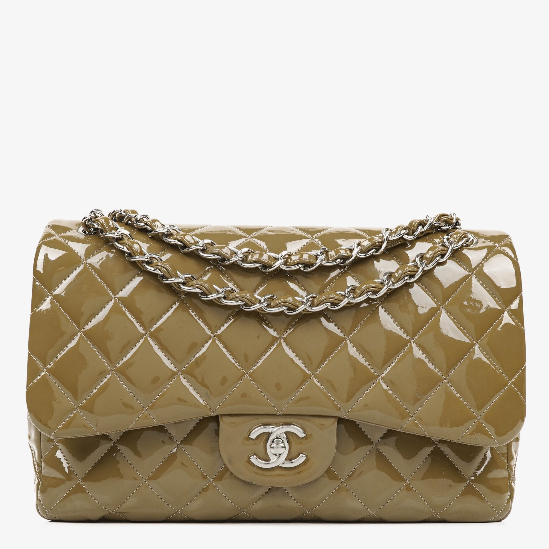 Chanel Jumbo Clasic Double Flap Patent Quilted Leather With Silver-tone Hardware
