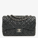 Chanel Jumbo Classic Black Quilted Leather Single Flap Bag With Silver - Tone Hardware