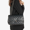 Chanel Jumbo Classic Black Quilted Leather Single Flap Bag With Silver - Tone Hardware
