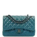 Chanel Classic Jumbo Double Flap Bag Blue Quilted Lambskin With Silver-Tone Hardware