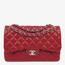 Chanel Jumbo Classic Red Caviar Quilted Leather Double Flap Bag With Silver - Tone Hardware
