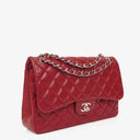 Chanel Jumbo Classic Red Caviar Quilted Leather Double Flap Bag With Silver - Tone Hardware