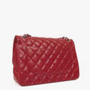 Chanel Jumbo Classic Red Caviar Quilted Leather Double Flap Bag With Silver - Tone Hardware