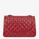Chanel Jumbo Classic Red Caviar Quilted Leather Double Flap Bag With Silver - Tone Hardware