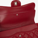 Chanel Jumbo Classic Red Caviar Quilted Leather Double Flap Bag With Silver - Tone Hardware