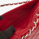 Chanel Jumbo Classic Red Caviar Quilted Leather Double Flap Bag With Silver - Tone Hardware
