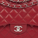 Chanel Jumbo Classic Red Caviar Quilted Leather Double Flap Bag With Silver - Tone Hardware