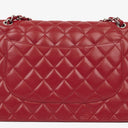 Chanel Jumbo Classic Red Caviar Quilted Leather Double Flap Bag With Silver - Tone Hardware