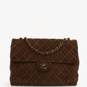 Chanel Jumbo Classic Single Flap Bag Brown Quilted Suede With Aged Gold Hardware