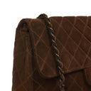 Chanel Jumbo Classic Single Flap Bag Brown Quilted Suede With Aged Gold Hardware