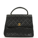 Chanel Kelly Black Quilted Caviar Leather Top Handle Bag With 24K Gold-Plated Hardware, 1996-1997