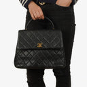Chanel Kelly Black Quilted Caviar Leather Top Handle Bag With 24K Gold-Plated Hardware, 1996-1997