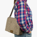 Chanel Large Boy 2013 Metiers D’Art Neutral Quilted Distressed Suede Flap Bag With Aged Gold Hardware