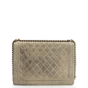 Chanel Large Boy 2013 Metiers D’Art Neutral Quilted Distressed Suede Flap Bag With Aged Gold Hardware