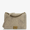 Chanel Large Boy 2013 Metiers D’Art Neutral Quilted Distressed Suede Flap Bag With Aged Gold Hardware