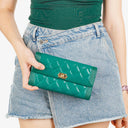 Chanel Large Boy Gusset Metallic Turquoise Lambskin Quilted Flap Wallet