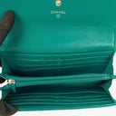 Chanel Large Boy Gusset Metallic Turquoise Lambskin Quilted Flap Wallet