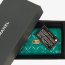 Chanel Large Boy Gusset Metallic Turquoise Lambskin Quilted Flap Wallet